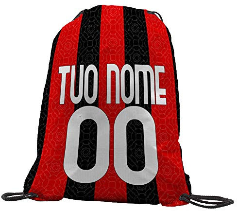 Sacca Ginnastica GYMBACK sport 2021 per tifoso Milan Milanista - sacchetto sportivo calcio Fashion Borsa, Piscina, Zaino,portascarpe Scuola per Ragazze Donne Bambini, personalizzato con nome e numero