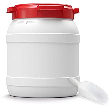 DIE BOX FABRIK Futtertonne für Tierfutter mit Deckel & Schaufel | Große Öffnung | Tierfutterbehälter | Futtercontainer | Futterbox | HDPE | Top-Qualität (15 Liter)