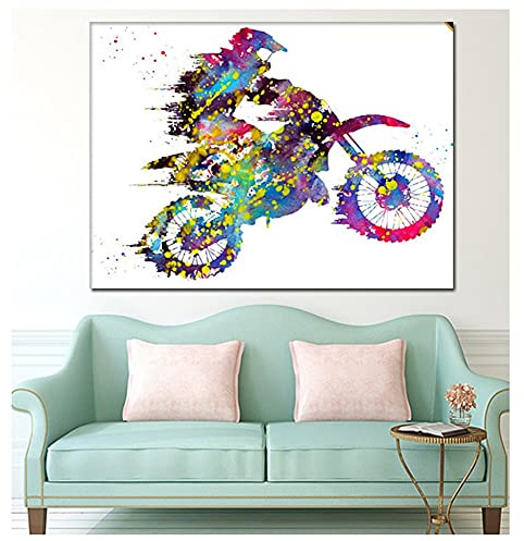 Diamond Painting Kits Point de Croix Moto couleur,5D DIY Grande Broderie Diamant Peinture Complet Cristal Strass Adulte Enfant Mosaïque Arts Craft pour la Décor Murale Maison Round Drill,50x70cm
