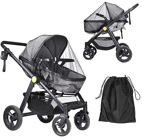 LIHAO Zanzariera Universale per Passeggino, Zanzariera Passeggino Culle Carrozzine Protegge Bambini dalle Zanzare, dagli Insetti e Antiraggi UV - Nero