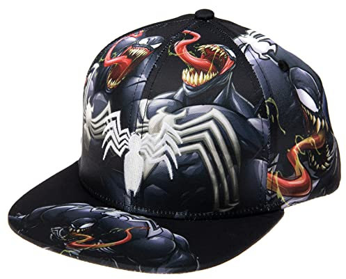 Marvel Comics Herren Spiderman-Kostüm, Bestickt/Bedruckt, Snapback, Flache Krempe, Baseballkappe, Schwarzes Venom, Einheitsgröße
