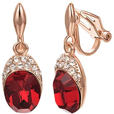 Vogem Red CZ Clip On Earrings Women Ruby Drop Earrings Clip On Dangle Wedding Statement Jewelry