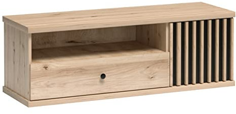 Mirjan24 TV Lowboard Weren WE07 mit Schublade, Tür und Facher, TV Schrank, TV Bank, gedämpftem Schließsystem, Fernsehtisch, Fernsehschrank, Sideboard (Artisan/Schwarz + Artisan Lamellen)