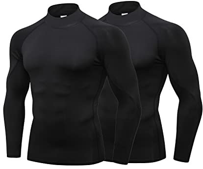 LANBAOSI 2Pack Mens Mock Turtleneck Compression Shirts Long Sleeve Sun Protection Shirts Cooling Workout Gym Tops Undershirt