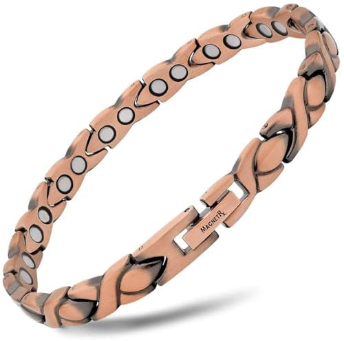 MagnetRX® Reines Kupfer Magnetarmband für Damen – Ultrastarke magnetische Kupferarmbänder – Einstellbare Länge mit Größenbestimmungswerkzeug Damen Armbänder (XO Style)