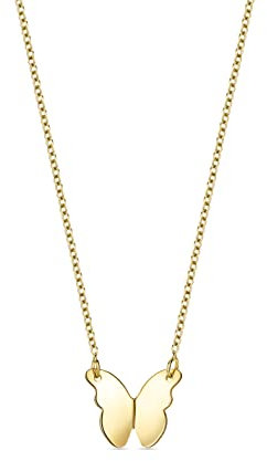 MIORE Schmuck für Damen Anker Kette mit Schmetterling Anhänger klassische Halskette aus Gelbgold 9 Karat 375 Gold, Länge 40-42 cm verstellbar