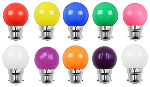 Aiwerttes 10 Stück B22 G45 LED-Glühbirnen, 2 W, Schraubkappe, 10 Farben, Glühlampe 20 W, entspricht Festlichter, für den Innen- und Außenbereich, nicht dimmbar