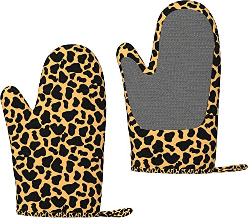 Ofenhandschuhe Schwarz Bedruckte Tierhaut-Silikon-Ofenhandschuhe Anti-Rutsch-Kochhandschuhe, Hitzebeständige Backhandschuhe EIN Paar
