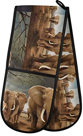 Double Oven Glove Africa Elephant Heat Resistant Double Ovens Mitt Modern Cooking Gloves Potholders