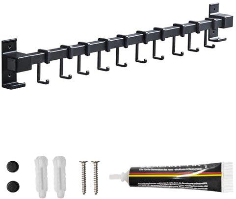 Global-Daily Utensil Holder Wall Mounted,Kitchen Rail with 5 Hooks for Hanging Mug,Cup,Pots,Pans,Scissors (60cm)