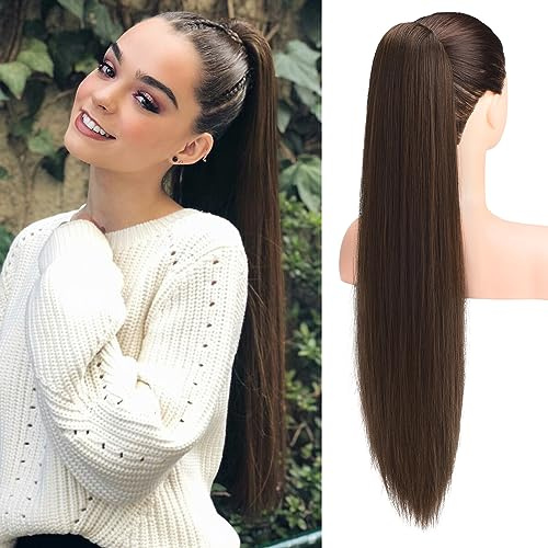 REECHO Ponytail Extension, 71 cm langes gerades Haarteil Kordelzug Pferdeschwanz Haarverlängerung Synthetischer Pferdeschwanz Haarteil für Frauen