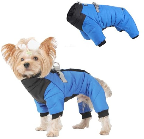 Hundemantel Wasserdicht, Hunde Jacke Weste für Kleine Mittlere Hund Warme Weste Kleidung Winter Welpenmantel Vlies Welpen Jacke mit Geschirr Haustier-Winterkleidung für Bulldogge, Corgi (M/27cm)
