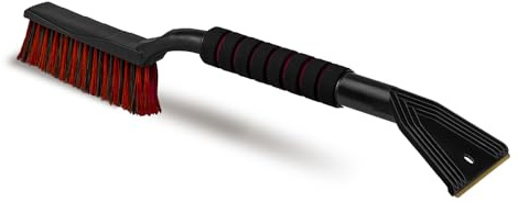 Tom PaR Bürste und Schaber | 2-in-1 Schneebürste und Eiskratzer | Ergonomischer | Warmer Soft-Touch-Griff | Messingschaber | Kältebeständiger Kunststoff | Länge: 50 cm | Rot