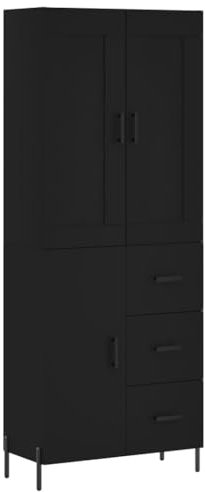 vidaXL Highboard, Sideboard mit viel Stauraum, Kommode Schrank für Wohnzimmer, Anrichte Schubladenschrank Metallbeine, Modern, Schwarz Holzwerkstoff