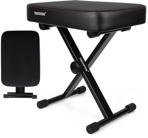 TENTOTEN Klavierbank, zusammenklappbar, bequemer Memory-Foam-Klaviersitz, verstellbarer Klavierstuhl mit Flanell-Oberseite, gepolsterte Keyboard-Bank, rutschfestes Design-Tastaturhocker
