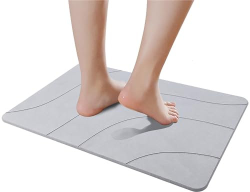 E-RFSEY Diatomite Stone Bath Mat, tappetino da bagno in pietra, antiscivolo, super assorbente, ad asciugatura rapida, naturale, facile da pulire (Grigio Chiaro)