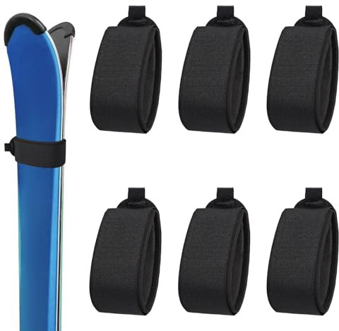 BOXOB 6 Stück Ski Befestigungsbänder, 48,4x5,4cm Skibänder mit Schutzpolstern Ski Trägergurt Aufbewahrung Ski Zubehör für Skibretter Skistöcke Wintersport (Schwarz)