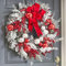 Rusopobe Künstliche Weihnachtskränze, rustikale Weihnachtsgirlande aus Rattan mit großer roter Schleife und Weihnachtskugel Ornamenten für Haustür Tor Wand Party Dekoration(50cm Wreath)