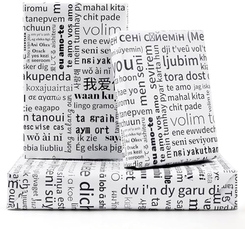 NEPOG Geschenkpapier mit Aufschrift I Love You in verschiedenen Sprachen, 6 Blatt, flach gefaltet, 50,8 x 71,1 cm pro Blatt, Geschenkpapier für Geburtstag, Hochzeit, Valentinstag, Brautparty
