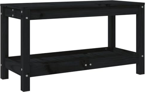 vidaXL Gartenbank, Sitzbank mit Latten-Design, Parkbank Bank mit 1 Ablage, Holzbank Außenbank Gartenmöbel, Schwarz 82,5x35x45 cm Massivholz Kiefer