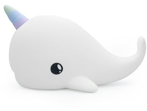[D]hink DHINK Nachtlicht, wiederaufladbar, LED, Narval – Nachtlampe aus Silikon für Baby- und Kinderzimmer – Nachttischlampe für Kinder – Geschenk zur Geburt, Weiß