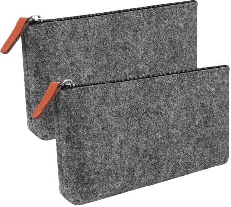 Partideal 2 Stück Filz Mäppchen,Multifunktions Federmäppchen,Briefpapier Beutel Kosmetiktasche mit Reißverschluss,für Stifte Bleistifte Leuchtmarker Andere Büro Schulbedarf(Mittelgrau)