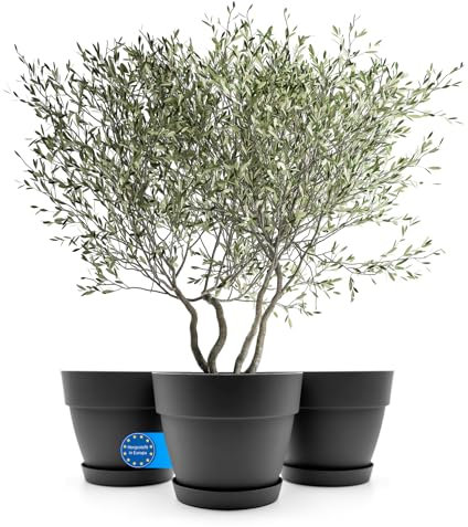 BigDean 3 Stück Blumentopf mit Untersetzer rund ø40 cm in Anthrazit – Übertopf innen + außen geeignet – aus bruchsicherem Kunststoff & Made in Europe