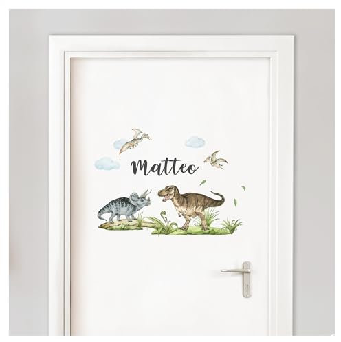 Little Deco Türaufkleber Dinosaurier personalisiert Wandsticker mit Name Wandtattoo für Kinderzimmer T-Rex Dino Wandaufkleber Babyzimmer Wanddeko DL5057-01