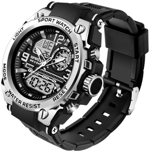 PINIDOUS Herren Uhren Digitale Analoge Sportuhr für Herren,wasserdichte Militär Uhren mit Alarm Licht Stoppuhr Stündlicher Glockenschlag Multifunktions Armbanduhren