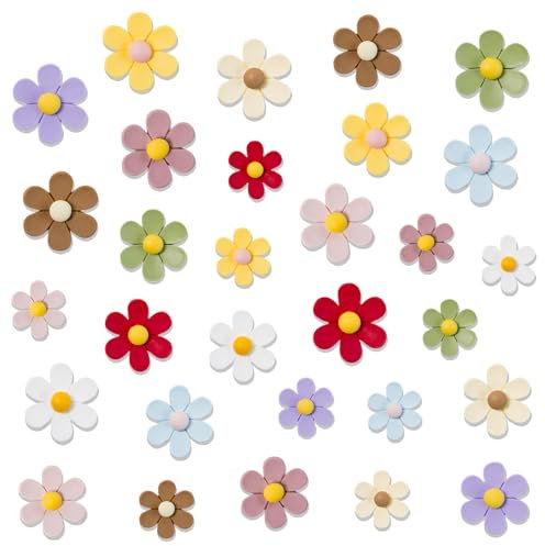 Rebanky 30 Pièces Fleurs Aimant de Réfrigérateur Aimant Frigo Decoratif Fleurs Aimant Réfrigérateur Coloré Magnet Frigo Fleurs pour Réfrigérateur, Tableau Magnétique, Cuisine, Bureau, 3 Tailles