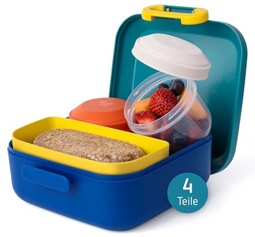 Amuse Rikko Brotdose Kinder Set mit Fächern | Bento Box inkl. 2x Snackbox mit Fächern | Lunchbox Kinder, Brotdose Schule, Brotbüchse Vesperbox, Brotzeitbox, Brotbox, Jausenbox | Vesperdose mit Fächern