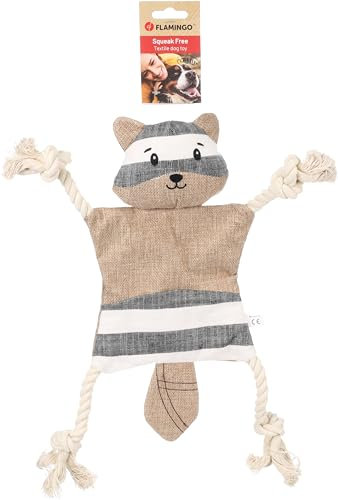 Flamingo Spielzeug Wigri Bär mit Seil Beige – Mit Knispergeräusch für Extra Spielspaß, Ideal für Hunde!