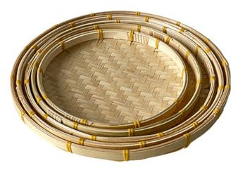 Panier Rond en Osier Panier de Rangement en Bambou Corbeille De Fruits Corbeille À Pain Décoratif Empilable Récipient Alimentaire Panier Tressé Fait Main Naturel (5PCS)