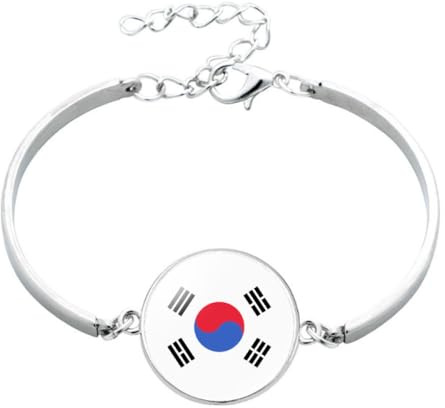 GONMFKM Modisches Korea-Flaggen-Armband – Asiatische Länder, Modischer Glas-Cabochon-Knopf-Armreif, Verstellbares Unisex-Armband Für Damen Und Herren, Party-Schmuck, Gifs, Accessoires