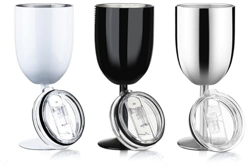 XIAOJUN Copas de vino, copas de vino de acero inoxidable, copas de vino con tallo con tapa, vaso de vino aislado de doble pared, copas irrompibles vasos de vino de 10 onzas A