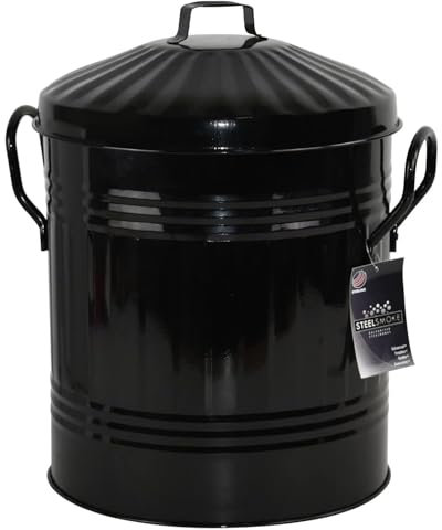 Unibos | Small 13 Litre 13L Round Shape Black Colour Galvanised Steel Metal Bin Recycle Rubbish Waste Dustbin Bin With Lid (Black)