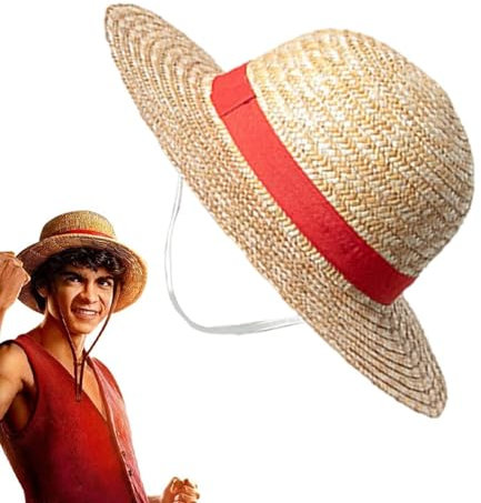 Luffy Sombrero de paja | Sombrero de anime Luffy Cosplay para fanáticos, sombreros de paja de verano amarillo, accesorio de disfraz, accesorios de rendimiento perfectos para jóvenes y entusiastas del