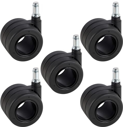 Dörner + Helmer Design Stuhlrollen, 5er-Set, 65mm x 43mm, 240kg Tragkraft, 47mm x 47mm Platte, Kunststoff, Schwarz