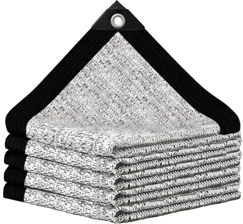 BXAEYIPOR Red de sombra plateada, red de sombreado de jardín, refrigeración transpirable 80% con ojales, fácil de colgar, paño de sombra de aluminio para invernaderos, céspedes, gallineros y perreras