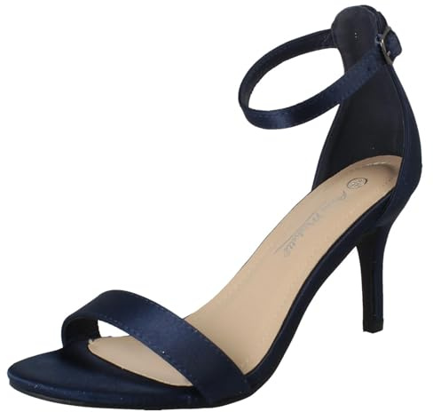 Ladies Anne Michelle High Heeled Buckle Ankle Strap Evening Sandals F12108 - Navy Satin - UK Size 4 - EU Size 37 - US Size 6