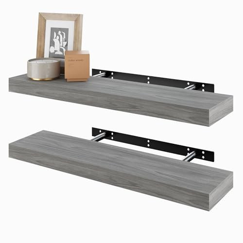 BAMEOS Schwebregale, Wandregale, Dekorative Wandmontierte Regale, 60cm Wanddeko-Set für Bad, Küche, Wohnzimmer und Schlafzimmer, Walnussfarbe