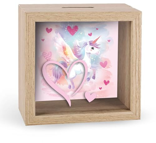 KE - Spardose Einhorn mit Folienprägung auf der Scheibe - Geld sparen - Dekoration für Kinderzimmer - Geschenkidee - Süßes Einhorn Design