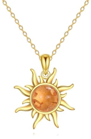 VONALA Sonne Halskette Damen 925 Sterling Silber Anhänger | Opal /Labradorit/Bernstein Sonne Halskette Damen；925 Sterling Silber Schmuck；Freundin Geschenk