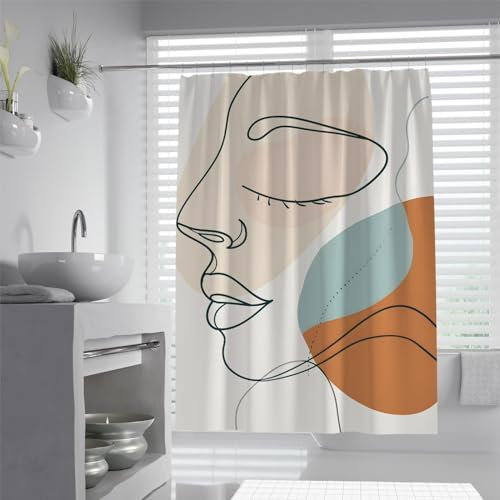 MOKOSAISE Scandi Thema Duschvorhänge Maschinenwaschbar Bunte Textur Minimalistisch Schwarz Zeichnung Stoff Duschvorhang Liner Faltenfrei 180x180