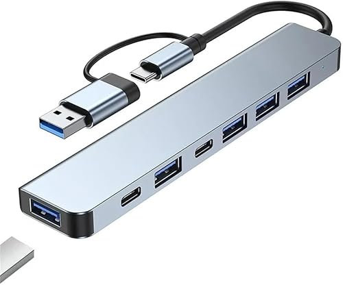 USB C Hub Splitter 7-in-1 Port Expander Multi-Port USB Adapter with 5 USB-A Ports and 2 USB-C Ports Docking Station for MacBook Pro/iPad Pro/Surface Pro/HP Laptops/Galaxy Phones (1 to 7)