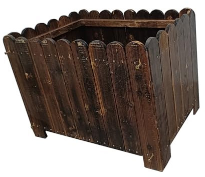 zeng Fioriera in legno carbonizzato ad alta temperatura, Letto Rialzato da Giardino in Legno di Acacia Massello - Fioriera Rustica 60x42x45 cm, marrone, aiuola rialzata per ortaggi e fiori