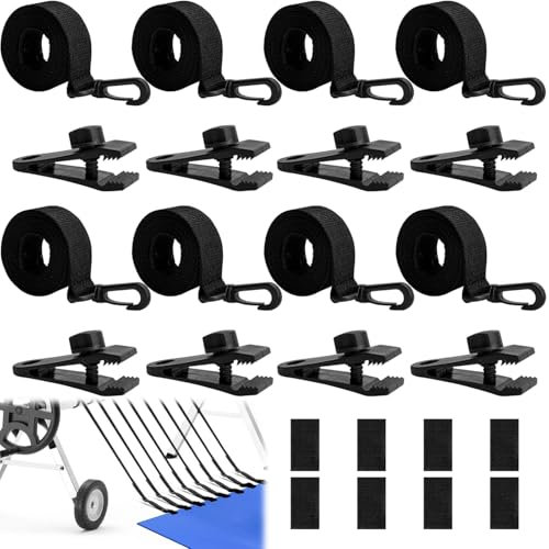 ARTGUTS Enrollador de piscina, juego de 8 bandas de sujeción y 8 grapas, accesorios de cubierta, correas de cubierta solar y clips, para láminas solares para lonas de piscina, cubiertas