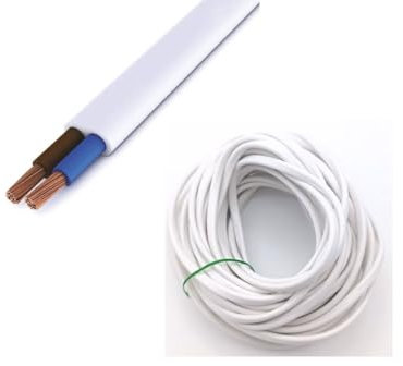 [Matassa 10mt] Cavo similgomma piatto 2 poli 2x0,50mm 250V H03VVH2-F2X0.50 Color (Bianco)