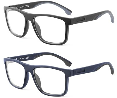 JIM HALO Occhiali Anti Luce Blu Uomo Quadrati Riposanti Occhiali per Computer Donna Cerniera a Molla Anti Affaticamento Nero+Blu Scuro