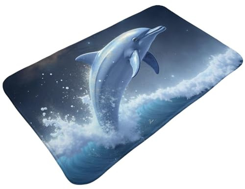 TZTTZT Magischer blauer Delfin-A-Druck, Badezimmerteppich, 76,2 x 50,8 cm, saugfähig, rutschfest, maschinenwaschbar, Duschvorleger, Badematten für Badezimmer